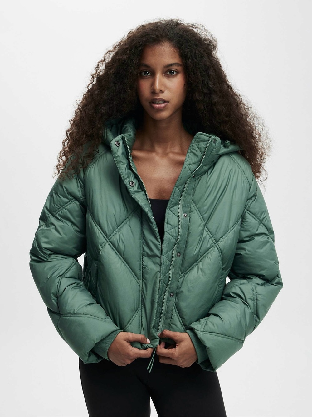 MOTHER Diamond-Quilt Hooded Puffer Jacket Cotton On The mother Puffer Green Med